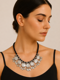 Meher German Silver Coin Necklace