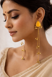 Kashmiri Gold-Tone Yellow Stone Long Dangler Earrings
