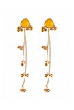 Kashmiri Gold-Tone Yellow Stone Long Dangler Earrings