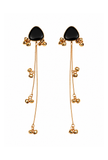 Kashmiri Black Stone Gold-Tone Long Dangler Earrings