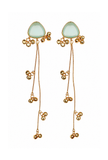 Kashmiri Mint Green Stone Gold-Tone Long Dangler Earrings