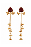 Kashmiri Ruby Red Stone Gold-Tone Long Dangler Earrings
