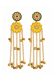 Kashmiri Yellow Floral Pearl Long Dangler Earrings