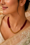 Deep Maroon Multi-Strand Gold Beaded Necklace