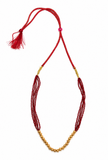 Deep Maroon Multi-Strand Gold Beaded Necklace