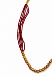 Deep Maroon Multi-Strand Gold Beaded Necklace