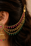 Emerald & Pink Beaded Gold-Tone Chain Earchain