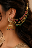 Emerald & Pink Beaded Gold-Tone Chain Earchain