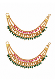 Emerald & Pink Beaded Gold-Tone Chain Earchain