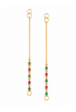Emerald & Pink Gemstone Long Chain Earchain