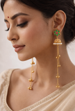 Kashmiri-Inspired Emerald Green Jhumka Long Dangler Earrings
