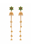 Kashmiri-Inspired Emerald Green Jhumka Long Dangler Earrings