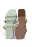 Mint Green Three Strap Cruelty Free Leather Flats