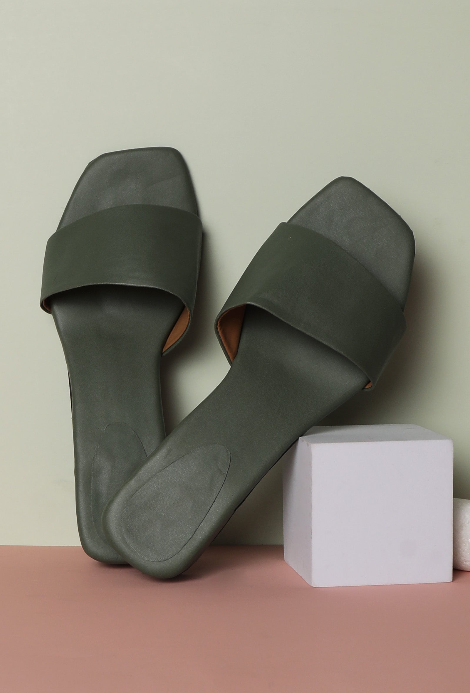 Sage Green Cruelty Free Leather Heels for Women 38