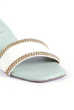 Ice Blue and White Gold Chain Cruelty-Free Leather Heels