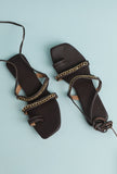 Brown Linked Chain Summer Tie Up Flats