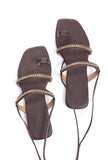 Brown Linked Chain Summer Tie Up Flats