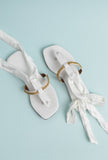 Onyx White Braided Tie Up Flats