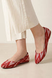 Maroon Ikkat Cruelty Free Leather Flat Ballerinas