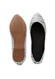 Ice Blue & Red Ikkat Cruelty Free Leather Flat Ballerinas