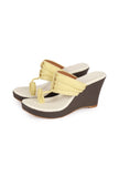 Yellow and White Vegan Leather Kolhapuri Wedges