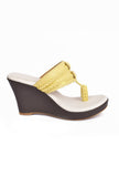 Yellow and White Vegan Leather Kolhapuri Wedges
