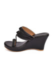 Classic Black Vegan Leather Kolhapuri Wedges