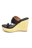 Cream and Black Vegan Leather Kolhapuri Wedges