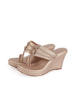 Shiny Golden Vegan Leather Kolhapuri Wedges