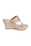 Shiny Golden Vegan Leather Kolhapuri Wedges