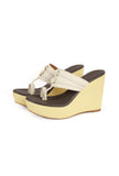 Cream and White Vegan Leather Kolhapuri Wedges