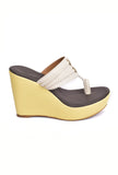 Cream and White Vegan Leather Kolhapuri Wedges