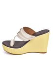 Cream and White Vegan Leather Kolhapuri Wedges