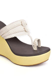 Cream and White Vegan Leather Kolhapuri Wedges
