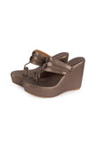 Silver Tan Vegan Leather Kolhapuri Wedges