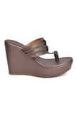 Silver Tan Vegan Leather Kolhapuri Wedges