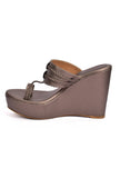 Silver Tan Vegan Leather Kolhapuri Wedges