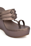 Silver Tan Vegan Leather Kolhapuri Wedges