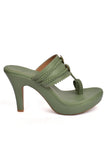 Olive Green Vegan Leather Kolhapuri Heels