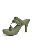 Olive Green Vegan Leather Kolhapuri Heels