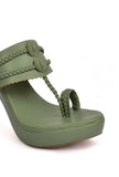 Olive Green Vegan Leather Kolhapuri Heels