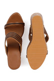 Penny Brown Wooden Carved textured Platform Wedges