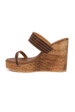 Penny Brown Wooden Carved textured Platform Wedges