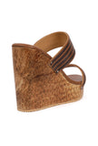 Penny Brown Wooden Carved textured Platform Wedges