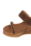 Penny Brown Wooden Carved textured Platform Wedges