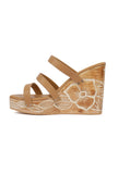 Peanut Brown Wooden Carved Strappy Platform Wedges
