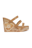 Peanut Brown Wooden Carved Strappy Platform Wedges