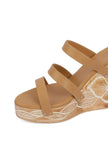 Peanut Brown Wooden Carved Strappy Platform Wedges