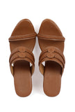 Tawny Brown Wooden Carved Braided Block Heels