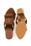 Tawny Brown Wooden Carved Braided Block Heels